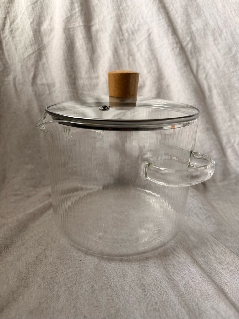 Clear Glass Cooking Pot with Bamboo Knob Lid - Clear